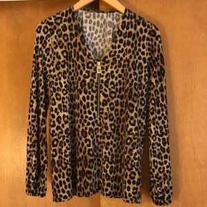 MICHAEL KOHRS Leopard Animal Print quarter zip soft blouse size Medium